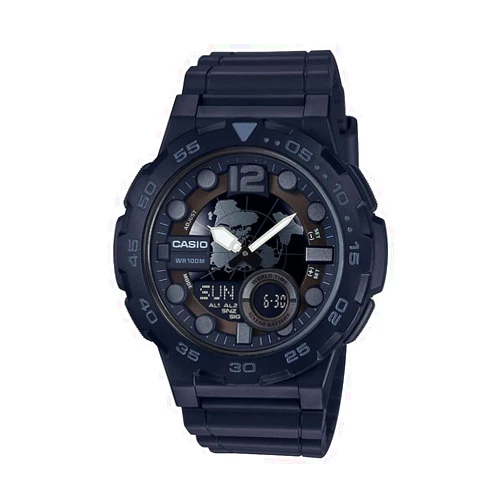 Casio Men's AEQ-100W-1BVCF Classic Analog-Digital Display Quartz Black Watch