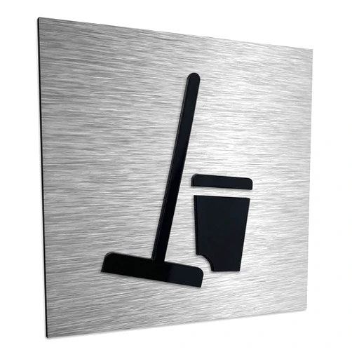 ALÚMADESIGNCO Janitor Closet Sign - Utility Room Plaque - Cleaning Signage - Washroom Clean Door Signs - Broom Metal/Acrylic Plate - Easy To Install - 120 x 120 mm