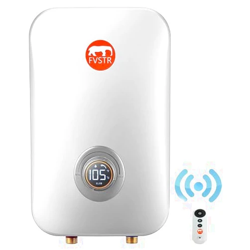 FVSTR Instant Electric Tankless Water Heater 220/240V， FVSTR Small Smart Water Heater Self-Modulating No Standby Losses，Under Sink Kitchen Household Shower, Hot Water Output of 2.5 GPM (White 7KW)