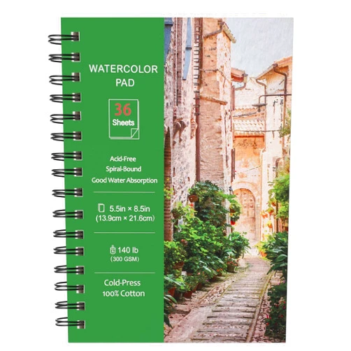 Prudiut 36 Sheets Watercolor Paper Pads 5.5x8.5”, 140 lb/300 GSM Cold Press Water Color Paper, Spiral Bound Watercolor Sketchbook for Watercolors, Art Painting, Journal