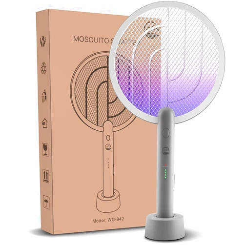Mosiller Electric Fly Swatter Racket, Mosiller 2 in 1 Smart Bug Zapper with USB Rechargeable Base, Powerful Mosquitoes Trap Lamp & Fly Killer with 3-Layer Safety Mesh for Home, Bedroom, Kitchen, Patio（1 Pack）