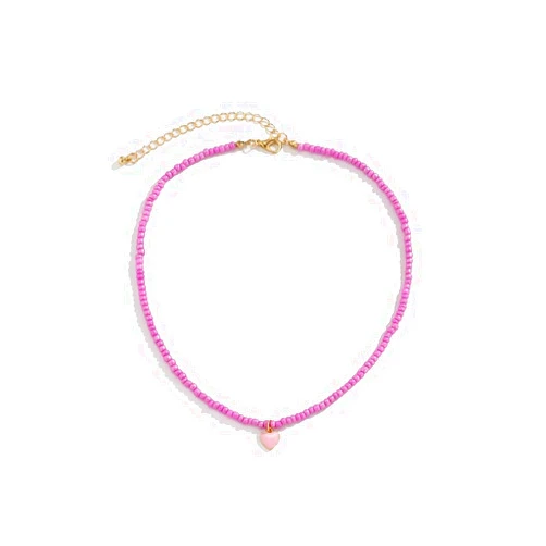 Azusa Sun Boho Heart Beaded Choker Necklace Love Heart Summer Beach Colorful Beaded Pendant Necklace For Women Fashion Jewelry Gift （Pink）