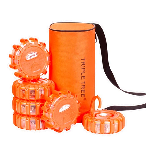INCLAKE 6 Pack LED Road Flares Emergency Lights, Waterproof & Impact Resistant, 360-degree Visibility, 9 Flash Modes, Folding Hook & Strong Magnetic Base, Battery Included