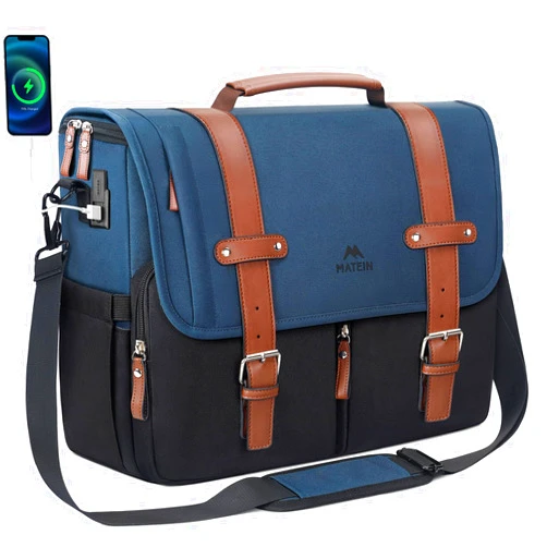 MATEIN Messenger Bag for School with USB Charging Port, Large Crossbody Satchel 15.6 inch Student College Laptop Bags with Shoulder Strap, Water Resistant Work Computer Briefcase for Office Commuting
