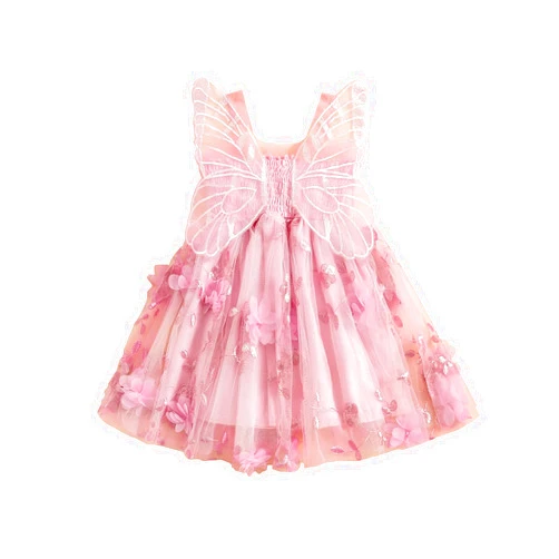 RWYBEIW Toddler Baby Girl Fairy Butterfly Wings Princess Dress Sleeveless Mesh Flower Tulle Tutu Dress First Birthday Outfit
