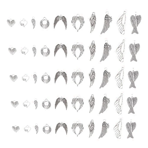 PH PandaHall Pandahall 60Pcs Tibetan Style Alloy Wing Charms Heart Wing Vintage Pendants Antique Silver Angle Wing Feather Charms 10 Styles for Jewelry Earring Necklace Making Crafts