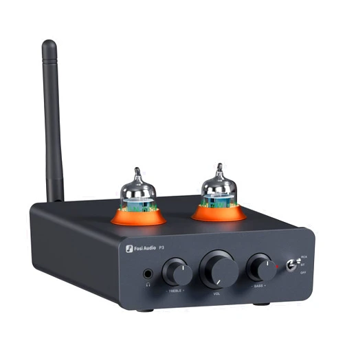 Fosi Audio P3 Tube Preamp Headphone Amplifier Home Audio Preamplifier Mini Vacuum Pre Amp Receiver with Bluetooth aptX LL HD Bass Treble Tone Controls for HiFi Stereo Active Speakers with RCA AUX Jack