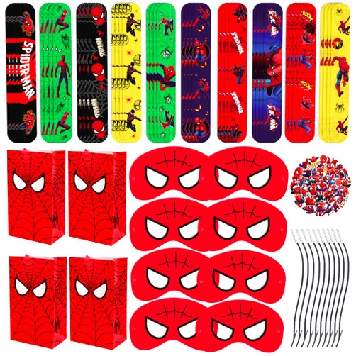 Generic Cartoon Birthday Party Supplies, Include 16 Gift Bags without Handles, 16 Paper Masks, 30 Slap Bracelets, 50 Theme Stickers, for Party Candy Bags Stuffing Rewards