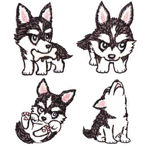 YOUOR Cute 4 Pcs Husky Embroidery Patch Dog Badge Puppy Applique Iron on Sew On Patches