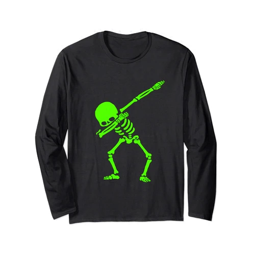 SpookyWear Halloween Apparel Dabbing Skeleton Green Dab Dance Funny Halloween Long Sleeve T-Shirt