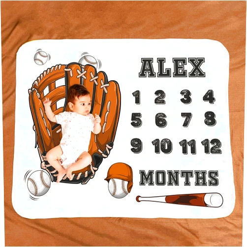 NAZENTI Baby Blanket - Personalized Blanket with Baseball Design Custom Baby Monthly Blanket. Newborn Baby Boy Blanket Gift for Boy Girl