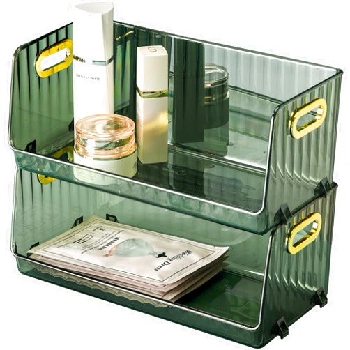 CANITORON Clear Makeup Organizer 2 Pack, Bathroom Vanity Organizer, Skin Care Organizer, Cosmetic Display Case, Makeup Holder Ideal for Bedroom Bathroom Storage Countertop - Max Green