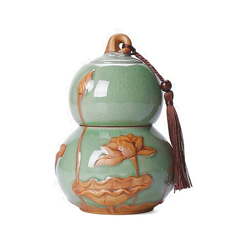ARTLINE Airtight Lid Ceramic Tea Containers Tea Canister, Food Storage Jar Porcelain Tea Caddy Gourd Shape Design Sealed Loose Tea Tin Kichen Storage Container for Coffee Sugar, Nuts, Herb, Spice