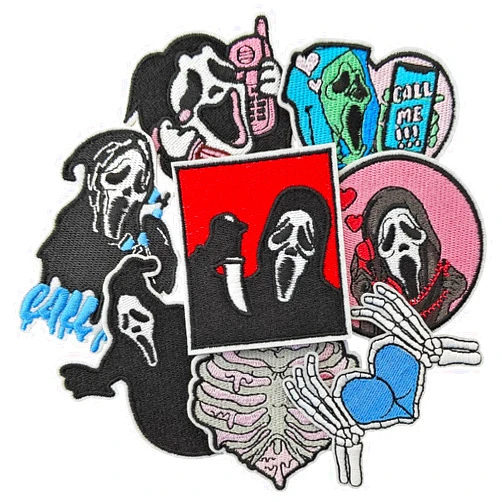 Harsgs Reaper Theme Patches, Embroidered Iron On/Sew On Horrible Ghost Style Patches, Ghostly Applique Patches for Halloween Decoration