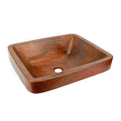Premier Copper Products VREC19SKDB Rectangle Skirted Vessel Hammered Copper Sink, Oil Rubbed Bronze