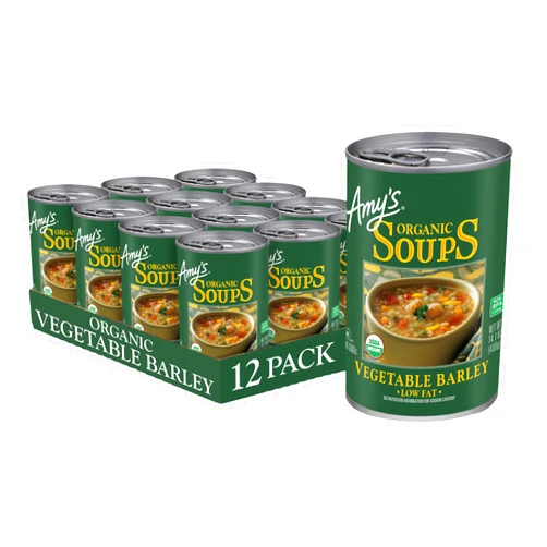 Amy's Amy’s Soup, Vegan Vegetable Barley Soup, Low Fat, Made With Organic Tomatoes, Carrots and Celery, Canned Soup, 14.1 Oz (12 Pack)