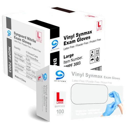 Jointown Basic Medical Synmax Vinyl Exam Gloves - Latex-Free & Powder-Free - Large, BMPF-3003(Case of 1,000)