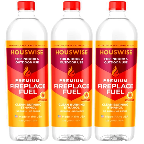 Houswise Bio Ethanol Fireplace Fuel 3 x 1 Liter - Bioethanol Fuel Tabletop Fire Pit, Bio Ethanol Fuel for Table Top Fire Pit & Ethanol Fireplaces - Made in USA