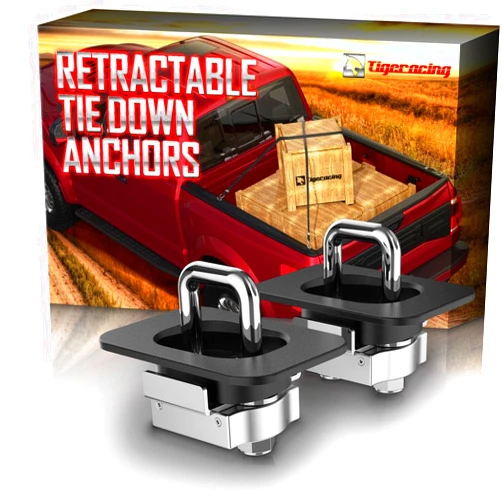 Tigeracing Tie Down Anchors Retractable Truck Bed Top Side D Ring Compatible with 1999-2014 F250 F350 Super Duty | 2008-2014 F450 Super Duty - 3000 LBS Capacity All Metal (of 2)