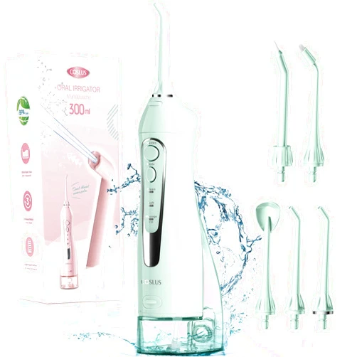 COSLUS Water Dental Flosser Teeth Pick: Portable Cordless Oral Irrigator 300ML Rechargeable Travel Irrigation Cleaner IPX7 Waterproof Electric Waterflosser for Teeth Cleaning F5020E Green