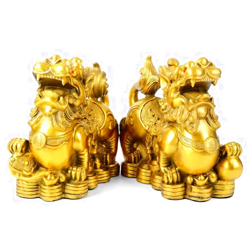 CCYMLOA Feng Shui pixiu Brass Statue A Pair pi yao Sculpture Home Decor Golden Decoration Figurine Attract Money and Good Luck (3.2