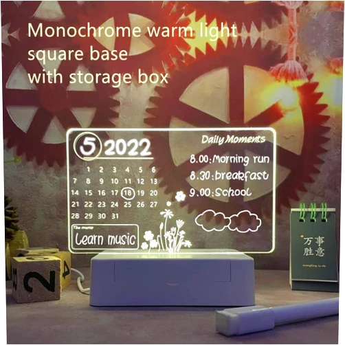 LYTON Transparent USB Acrylic Luminous Message Memo Board Daily Note Board with Wood Stand Holder LED Lamp Writing Pad Reminder (C)