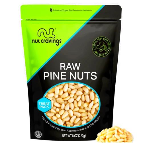 NUT CRAVINGS - Raw Pine Nuts Pignolias, Unsalted, Shelled, (8oz - 1 Pack) Bulk Nuts Packed Fresh in Resealable Bag Kosher Healthy Snack, Natural Keto Vegan - Ideal for Trail Mixed Nuts