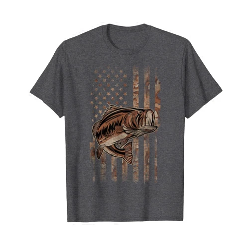 American Flag And Bass Fishing Accessiores Apparel Camo American Flag Fishing - for Largemouth Bass Fisher T-Shirt