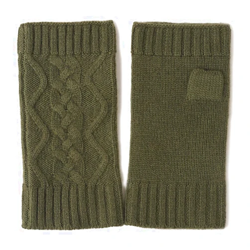 SQCOOL Pure Cashmere Knitted Fingerless Gloves for Women Men, Winter Knit Half Finger Wrist Gloves/Handwarmers, Soft Warm Comfortable Mittens Half Finger for Couples Boys Girls Gift Army Green