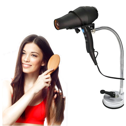 HLGOLDLUO Hands-Free Hair Dryer Holder with Suction Cup & 360° Rotation | Sleek Stainless Steel Stand.(White)