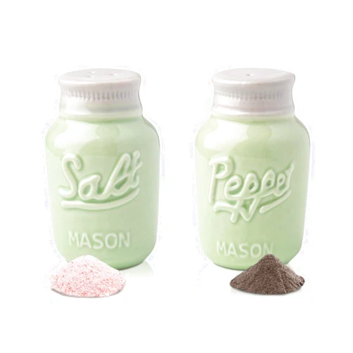 Comfify Vintage Mason Jar Salt & Pepper Shakers by Comfify - Adorable Decorative Mason Jar Decor for Vintage, Rustic, Shabby Chic - Sturdy Ceramic in Green - 3.5 oz. Capacity