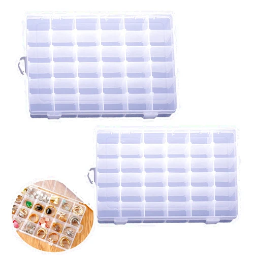 IHMeiju 2pcs Plastic Organizer Container Box with Adjustable Dividers, 36 Grids Clear Plastic Parts Organizer Box Compartment Container for Bead, Nail, Jewelry, Art, DIY Crafts, Fishing Tackle, Small Items.