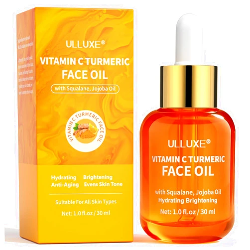 Ulluxe Vitamin C Turmeric Face Oil, Brightening & Hydrating Facial Oil, Nourishing & Anti-Aging with Jojoba Oil & Squalane for Dark Spots, Dry Skin, Wrinkles & Uneven Skin Tone, for All Skin Types, 1 Fl Oz