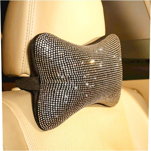 Forala 2 Packs Bling Bling Car Headrest Pillows for Driving Seat Crystals Auto Neck Support Relax Comfort - Softness Travel Car Neck Pillow (Bling-Silver)