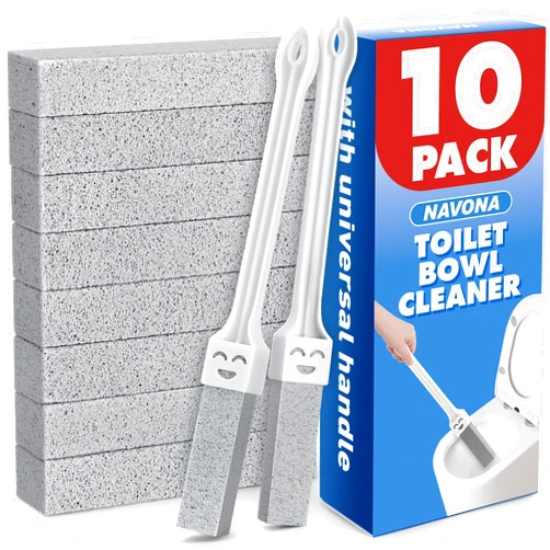 Navona 10 Pack Pumice Stone Toilet Bowl Cleaner with 2 Extra Long Handle,Pumice Stone Scouring Sticks for Toilets, Bathrooms, Kitchens, Spas and Pools