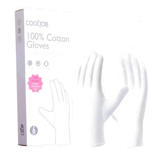 COOLJOB 100% Cotton Gloves, 6 Pairs White Cotton Gloves for Dry Hands Moisturizing & Eczema, Overnight Lotion, Sleep & Spa Treatment for Women & Men, Breathable Work Glove Liners, Medium Size