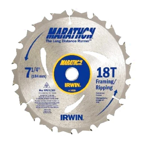 IRWIN Tools MARATHON Carbide Corded Circular Saw Blade, 7 1/4-inch, 18T (14028)