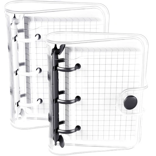 Zonon 2 Sets Mini Transparent 3 Ring Binder Covers with Mini Binder Inner Paper Pockets Clear Soft PVC Notebook Closure Loose Leaf Folder Round Ring Binder Cover Protector with Snap Button (White, Black)