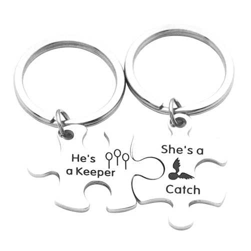 Eilygen Couple Gifts He's a Catch He's a Keeper Couples Keychain Set Harry Potter Personalized Valentines Wedding Gifts