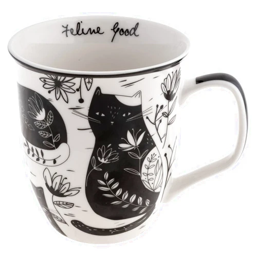 Karma Gifts 16 oz Black and White Boho Mug Cat - Cute Coffee and Tea Mug - Ceramic Coffee Mugs for Women and Men