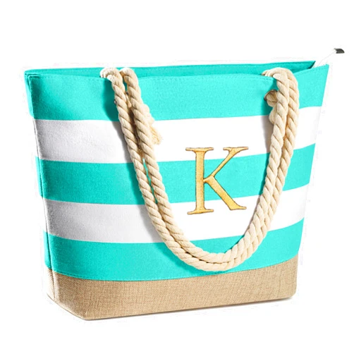 YOOLIFE Initial Canvas Waterproof Beach Tote Bag Zipper Personalized Gifts for Women Her Birthday Travel Beach Essential