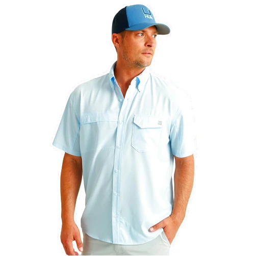 HUK Tide Point Solid Short Sleeve Shirt, Button Down for Men