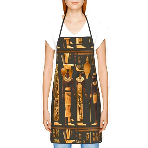 Xiso Ver Ancient Egyptian Hieroglyph Kitchen Cooking Aprons Adjustable Professional Apron with Pockets Water and Oil Resistant