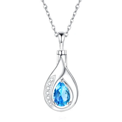 Sariel Teardrop Urn Necklace for Ashes - 925 Sterling Silver Blue Cremation Pendant Memorial Keepake Funeral Necklace Jewelry Gifts for Women Wife Mother