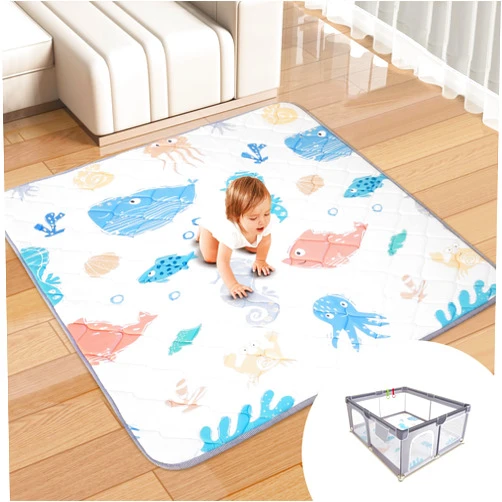 Xiaowantong Baby Play Mat for Floor, 50'' x 50'' Baby Crawling Mat Foldable Play Mat for Playpen, Thicken Soft Padding Playmats for Babies and Toddlers Infants, Easy Care Machine Washable（Fish）
