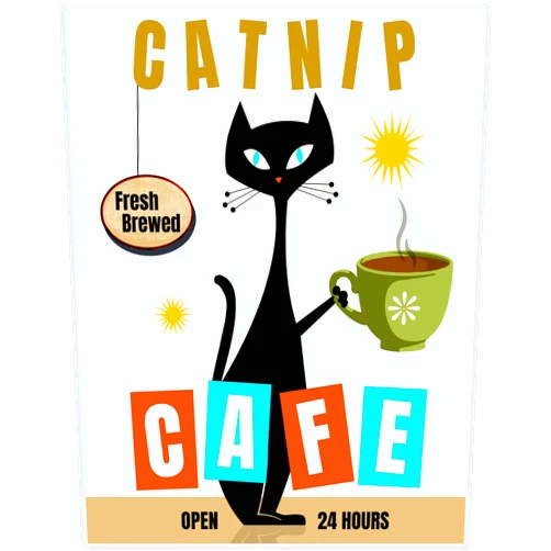 YELLOWBIRD ART & DESIGN Black Cat Wall Art 11x14 - Mid Century Modern Kitchen Decor - Vintage Cat Cafe Coffee Art Print - Funny Retro Wall Artwork - Pet Lover Gifts - Cute Kitchen Decor - Kitty Poster for Home Office