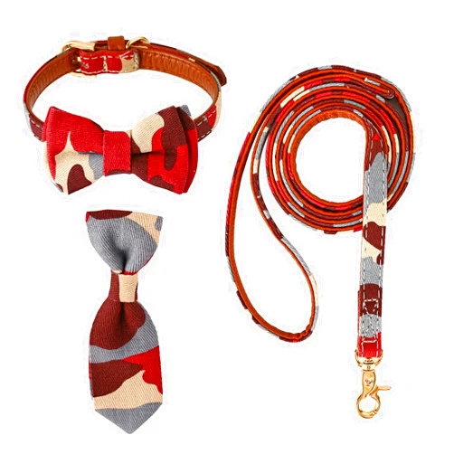 Icicecream cat Bowtie & tie Collar with Leash (4 pcs) Adjustable Cute Dog Detachable Collar with Bell for Puppy Cats(Small, Colorful Geometric)
