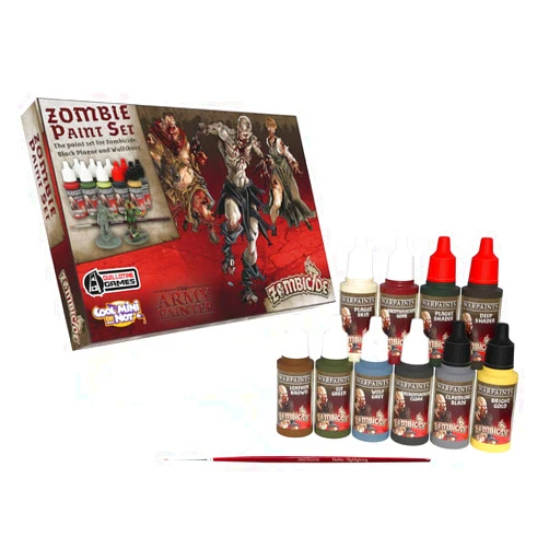 The Army Painter Zombicide Paint Set, 10 Dropper Bottles of Miniature Paint with Free Paintbrush, High-Pigment Zombicide Black Plague Paint Set for Miniatures - Warpaints Zombicide Black Plague Set