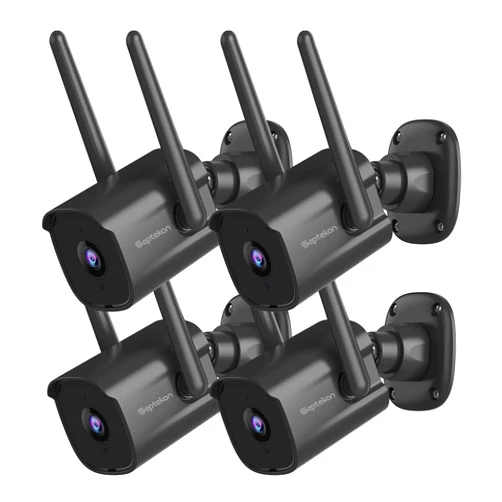 Septekon 2K Home Security Cameras 4 Pack, 2.4G Wired WiFi Security Camera Outdoor with Night Vision, Two-Way Audio, IP66, Motion Detection Alarm, Dual Antenna, Black