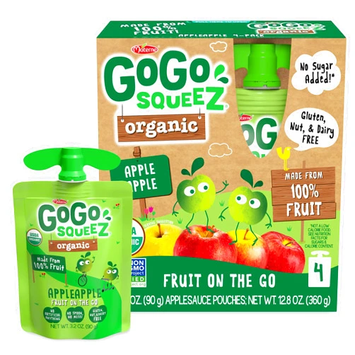 GoGo squeeZ Fruit on the Go, Apple Apple, 3.2 oz. (4 Pouches) - Tasty Kids Applesauce Snacks Made from Apples - Gluten Free Snacks for Kids - Nut & Dairy Free - Vegan Snacks
